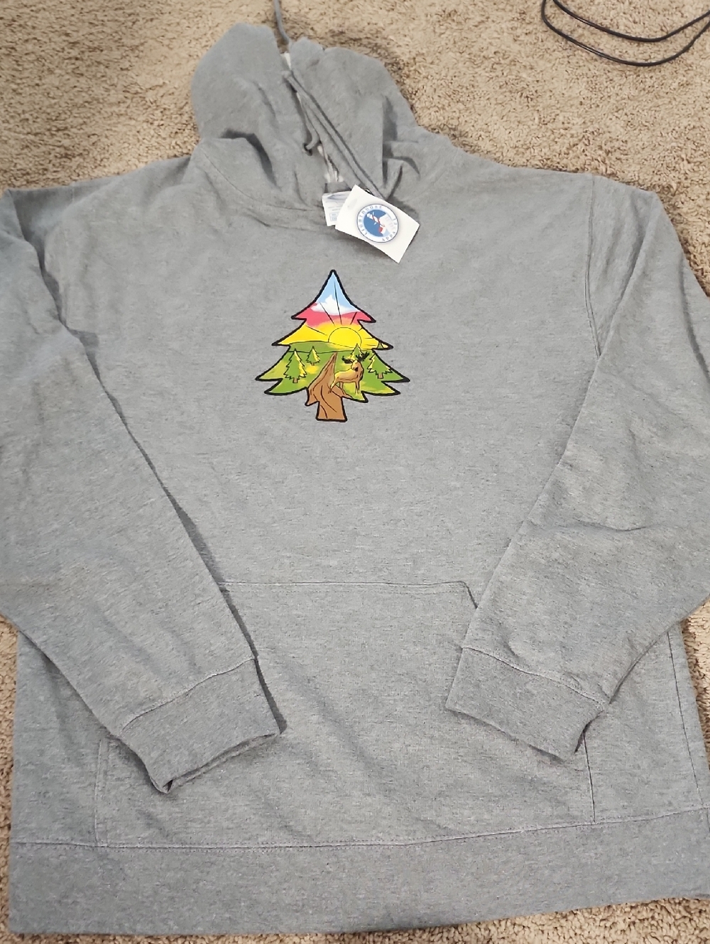 Grey Hoodie with Colorful Tree Graphic